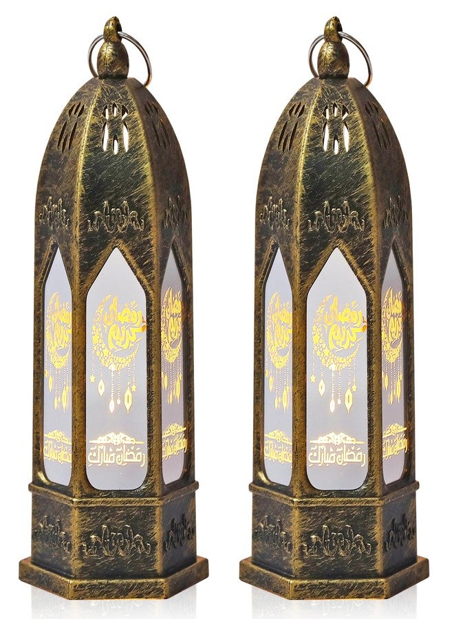 ABTOLS 2 Pieces Ramadan Lantern Lights，Hanging Lamp Eid Mubarak Flameless Candle Lanterns Mini Castle Moon Ramadan Hanging Candle Lantern Black Islamic Muslim Light Lantern for Home Tabletop Decor - Image 1